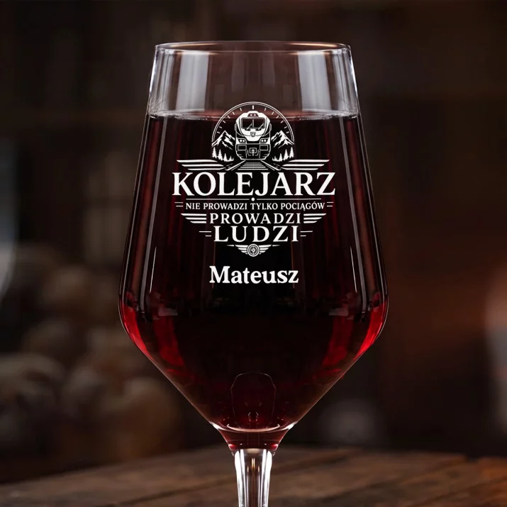 Mega Kieliszek Do Wina z Grawerem Dla Kolejarza Prezent Dla Mężczyzny: Kolejarz Prowadzi Ludzi Mega Kieliszek Do Wina z Grawerem Dla Kolejarza Prezent Dla Mężczyzny: Kolejarz Prowadzi Ludzi