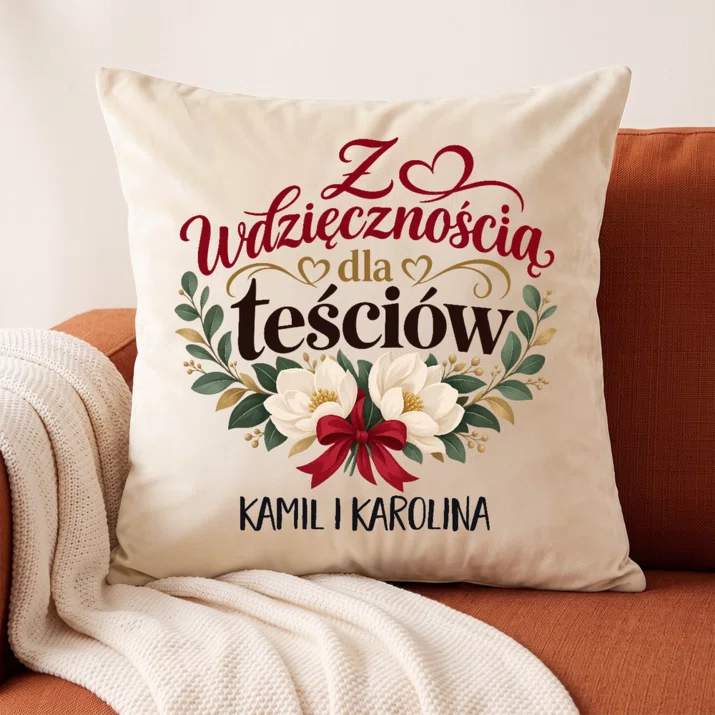 Poduszka Dekoracyjna Dla Teściów Prezent Dla Pary: Z Wdzięcznością Dla