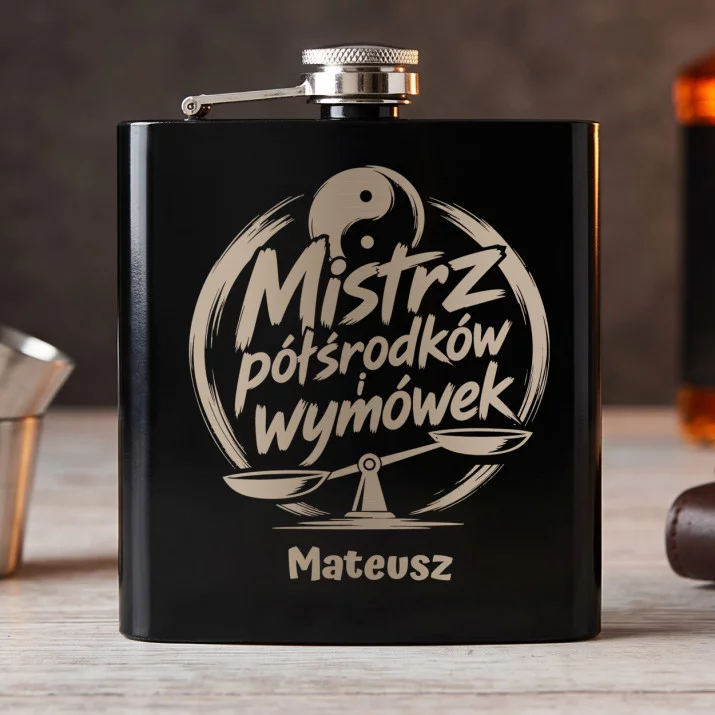 Piersiówka z Grawerem Dla Faceta Prezent Dla Mężczyzny: Mistrz Półśrodków I Piersiówka z Grawerem Dla Faceta Prezent Dla Mężczyzny: Mistrz Półśrodków I
