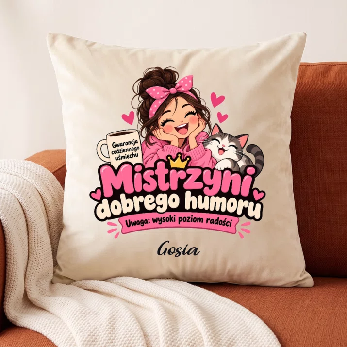 Poduszka Dekoracyjna Dla Dziewczyny Prezent Na Dzień Dziewczyny Dla Kobiety: Mistrzyni Dobrego Humoru