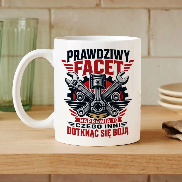 Kubek Z Nadrukiem Na Mikołajki Prezent Dla Mężczyzny: Prawdziwy Facet Mechanik Kubek Z Nadrukiem Na Mikołajki Prezent Dla Mężczyzny: Prawdziwy Facet Mechanik