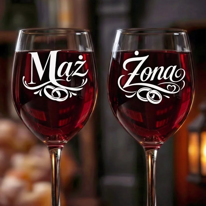Dwa Kieliszki Do Wina Na Ślub Prezent Dla Pary Młodej Pary: Mąż I Żona