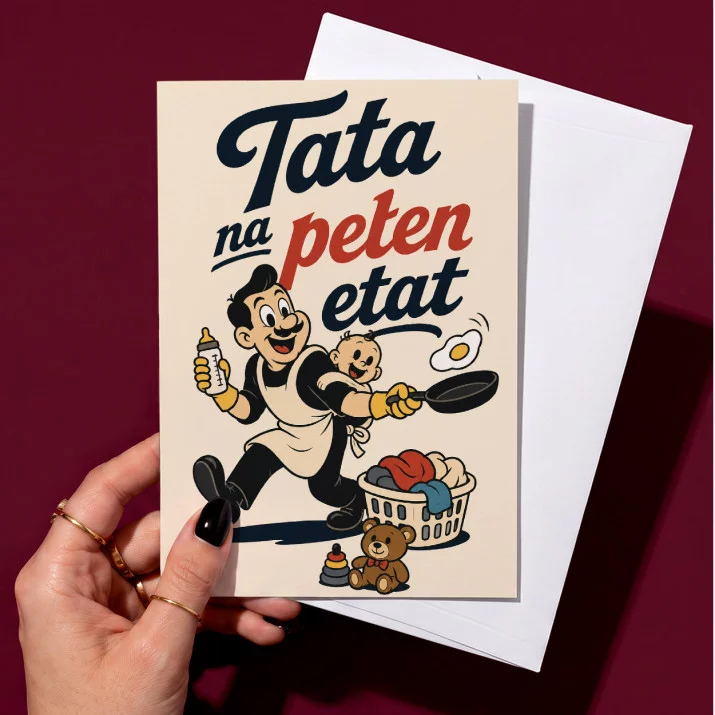 Kartka z Życzeniami Na Narodziny Dziecka Dla Mężczyzny: Retro Humor Dla Taty