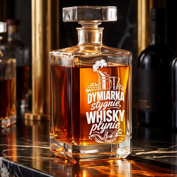 Karafka Do Whisky z Grawerem Dla Pszczelarza Prezent: Dymiarka Stygnie, Karafka Do Whisky z Grawerem Dla Pszczelarza Prezent: Dymiarka Stygnie,