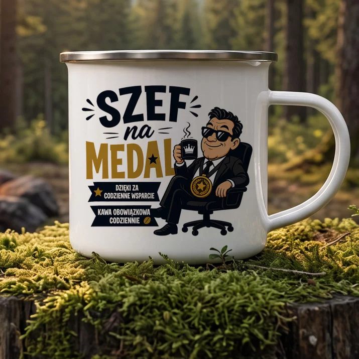 Kubek Emaliowany Dla Szefa Prezent Dla Mężczyzny: Szefowski Humor Kubek Emaliowany Dla Szefa Prezent Dla Mężczyzny: Szefowski Humor