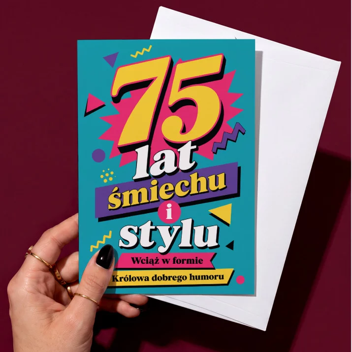 Kartka z Życzeniami Dla 75 Latki Na 75 Urodziny Dla Kobiety: Retro Jubilatka Z Humorem