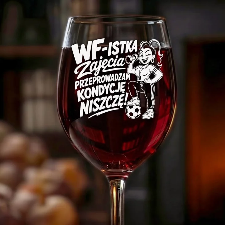 Kieliszek Do Wina Dla Nauczycielki Wf Prezent Na Dzień Nauczyciela Dla Kobiety: Wf-Istka Kondycję Niszczę