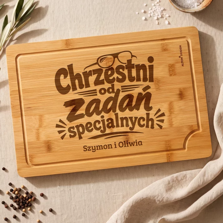 Deska Do Krojenia z Grawerem Dla Chrzestnych Prezent Dla Pary: Chrzestni Od Zadań Deska Do Krojenia z Grawerem Dla Chrzestnych Prezent Dla Pary: Chrzestni Od Zadań