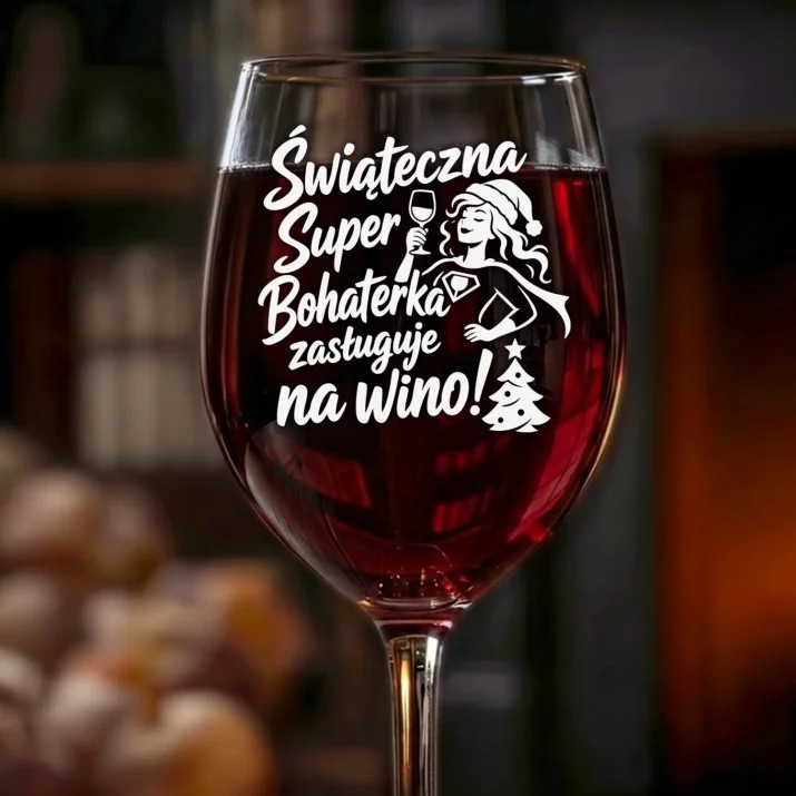 Kieliszek Do Wina Na Boże Narodzenie Prezent Dla Kobiety: Świąteczna Super Bohaterka