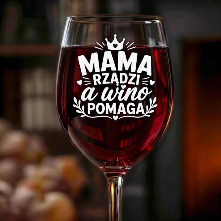 Kieliszek Do Wina Na Dzień Mamy Prezent Dla Mamy Kobiety: Mama Rządzi Wino Pomaga