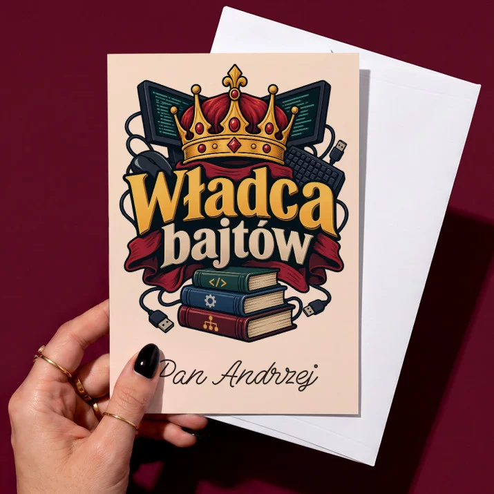 Kartka Personalizowana Dla Nauczyciela Informatyki Prezent Na Dzień Nauczyciela Dla Mężczyzny: Władca Bajtów Kartka Personalizowana Dla Nauczyciela Informatyki Prezent Na Dzień Nauczyciela Dla Mężczyzny: Władca Bajtów