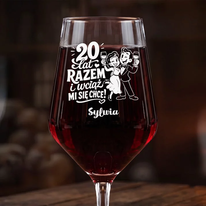 Mega Kieliszek Do Wina z Grawerem Na 20 Rocznicę Ślubu Prezent Dla Kobiety: 20 Lat Razem Retro
