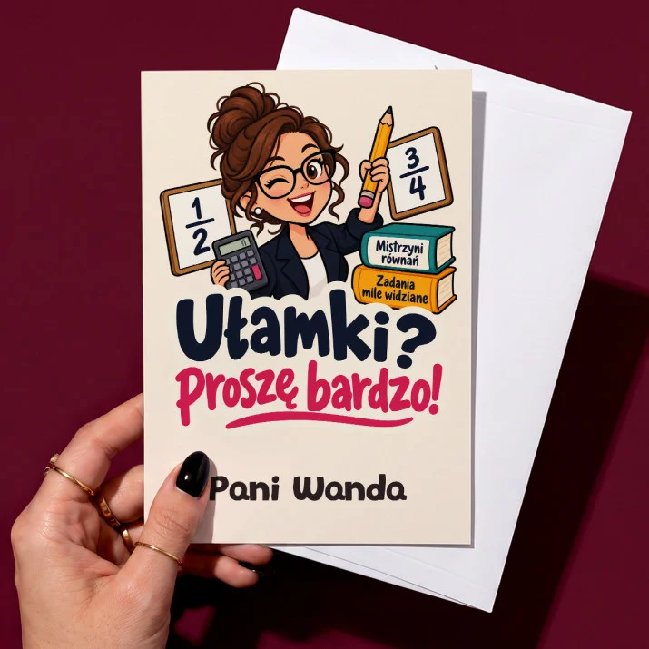 Kartka Personalizowana Dla Nauczycielki Matematyki Prezent Na Dzień Nauczyciela Dla Kobiety: Ułamki? Proszę Bardzo Kartka Personalizowana Dla Nauczycielki Matematyki Prezent Na Dzień Nauczyciela Dla Kobiety: Ułamki? Proszę Bardzo