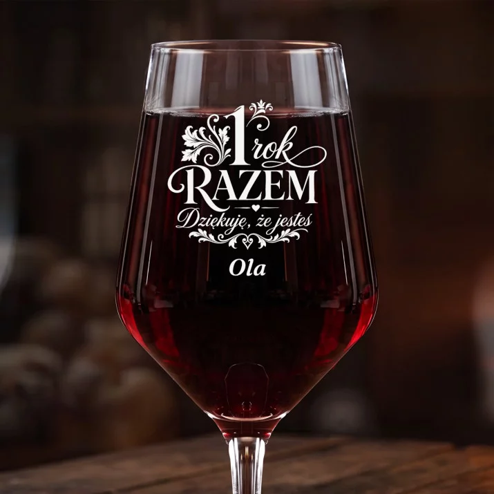 Mega Kieliszek Do Wina z Grawerem Na 1 Rocznicę Ślubu Prezent Dla Kobiety: 1 Rok Razem Grawer