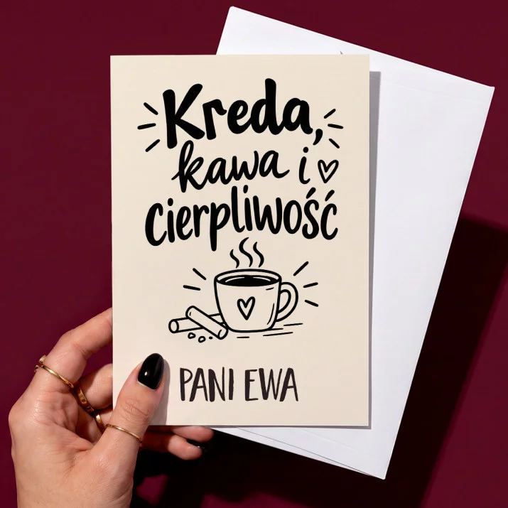 Kartka Personalizowana Na Dzień Nauczyciela Prezent Dla Nauczyciela Kobiety: Kreda, Kawa I Cierpliwość