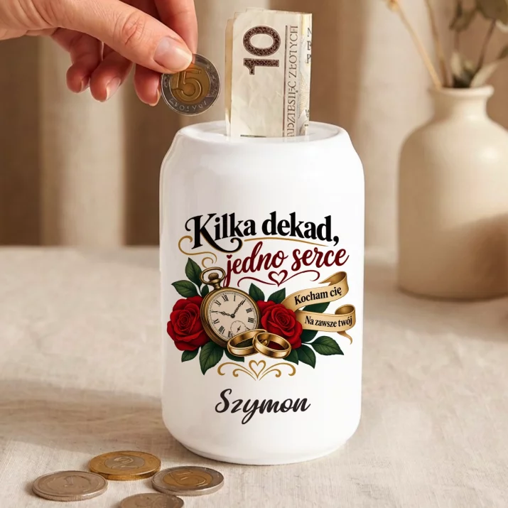 Skarbonka Na 35 Rocznice Ślubu Prezent Na Walentynki Dla Mężczyzny: Kilka Dekad, Jedno Serce Skarbonka Na 35 Rocznice Ślubu Prezent Na Walentynki Dla Mężczyzny: Kilka Dekad, Jedno Serce