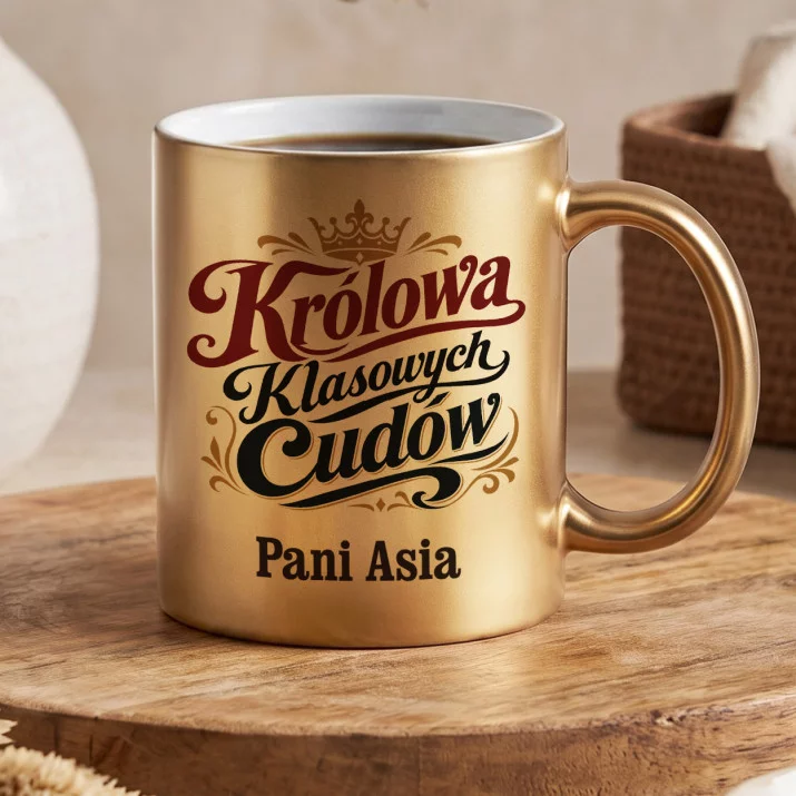 Złoty Kubek Dla Wychowawczyni Prezent Dla Kobiety: Królowa Klasowych Cudów