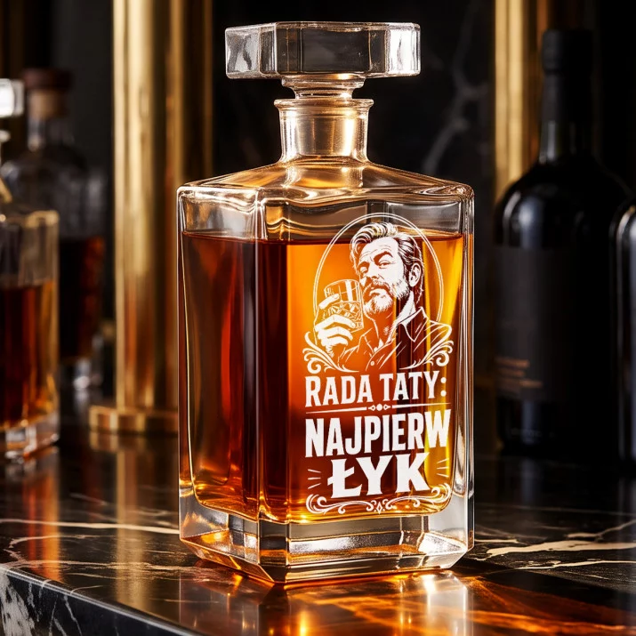 Karafka Do Whisky z Grawerem Dla Taty Prezent Na Dzień Ojca: Rada Taty, Najpierw Łyk Karafka Do Whisky z Grawerem Dla Taty Prezent Na Dzień Ojca: Rada Taty, Najpierw Łyk