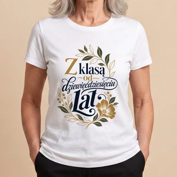 Koszulka Damska Biała Dla 90 Latki Prezent Na 90 Urodziny Dla Kobiety: Botaniczna Elegancja