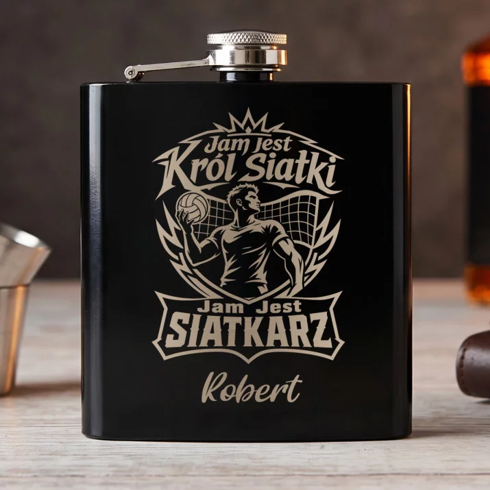 Piersiówka Z Grawerem Dla Siatkarza Prezent Dla Mężczyzny: Korona Siatki Piersiówka Z Grawerem Dla Siatkarza Prezent Dla Mężczyzny: Korona Siatki