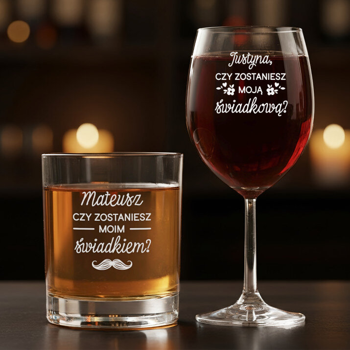 z prośbą o świadkowanie - Zestaw kieliszek do wina i szklanka do whisky