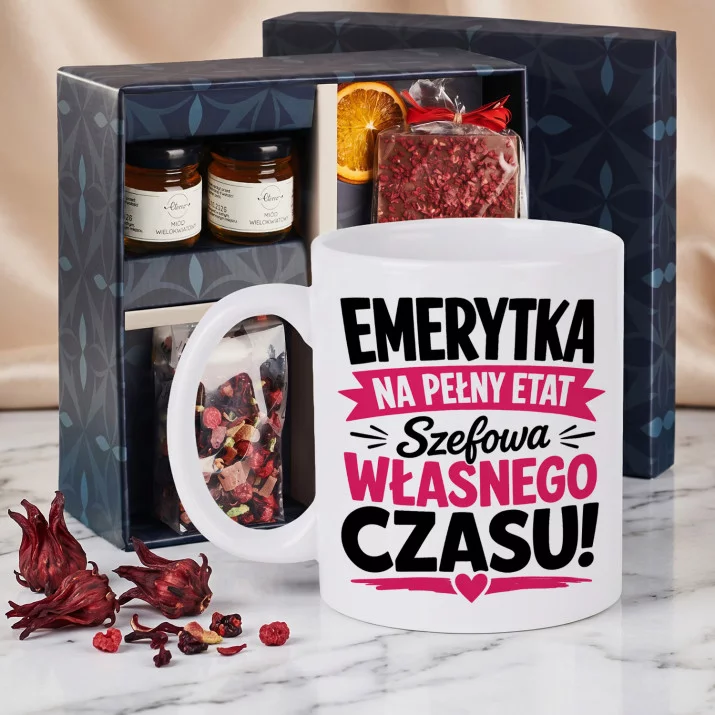 Zestaw Prezenowy Z Kubkiem Na Odejście Na Emeryturę Dla Emeryta: Emerytka Szefowa Czasu