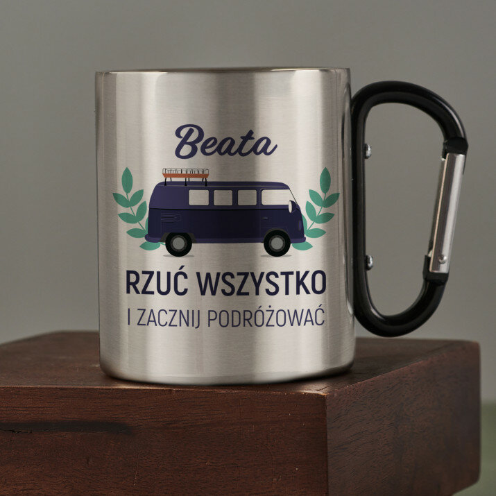Zacznij podróżować - Kubek metalowy z karabińczykiem