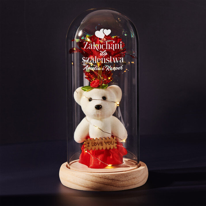 Zakochani do szaleństwa - Wieczna róża z misiem