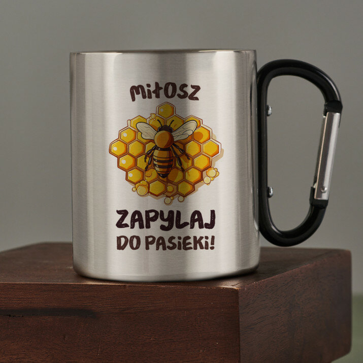 Zapylaj do pasieki - Kubek metalowy z karabińczykiem