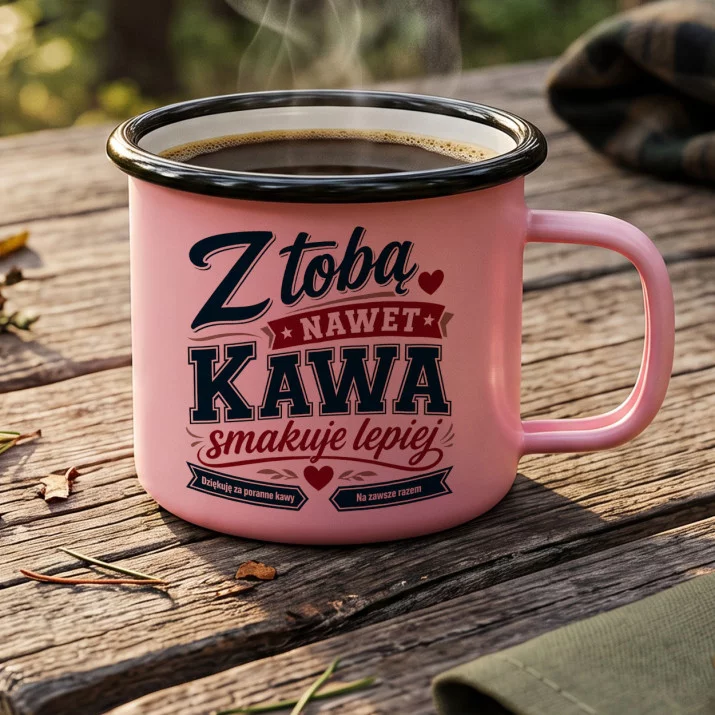 Kubek Emaliowany Na Rocznicę Związku Prezent Na Walentynki Dla Kobiety: Kawa I Miłość