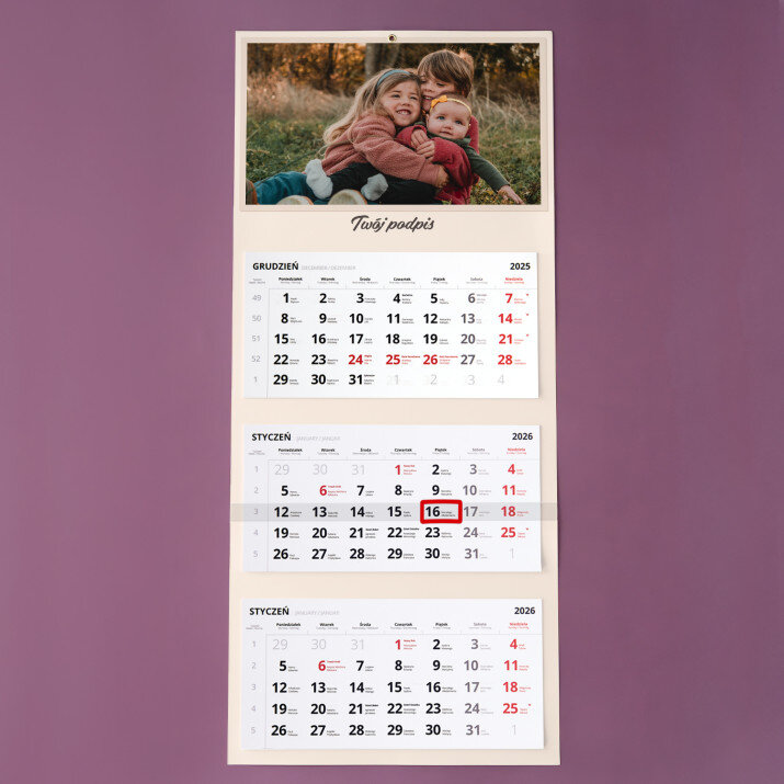 Zdjęcie i podpis - Kalendarz trójdzielny Zdjęcie i podpis - Kalendarz trójdzielny