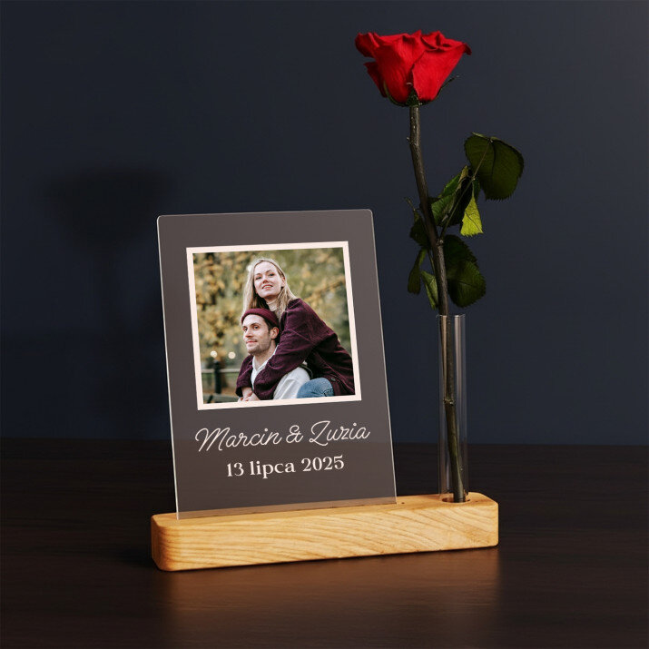 Zdjęcie z podpisem dla pary młodej - Wydruk na szkle akrylowym z różą