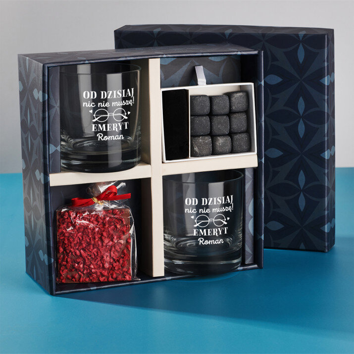 Zestaw prezentowy dla emeryta ze szklankami do whisky