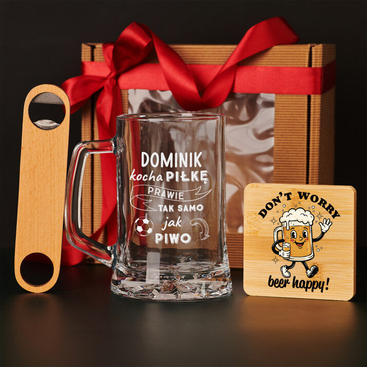 Zestaw prezentowy dla fana piłki nożnej z kuflem i otwieraczem