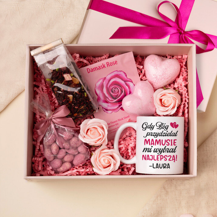 Zestaw prezentowy dla mamusi z kubkiem i różanym spa Zestaw prezentowy dla mamusi z kubkiem i różanym spa
