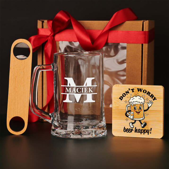 Zestaw prezentowy dla niego z kuflem i otwieraczem