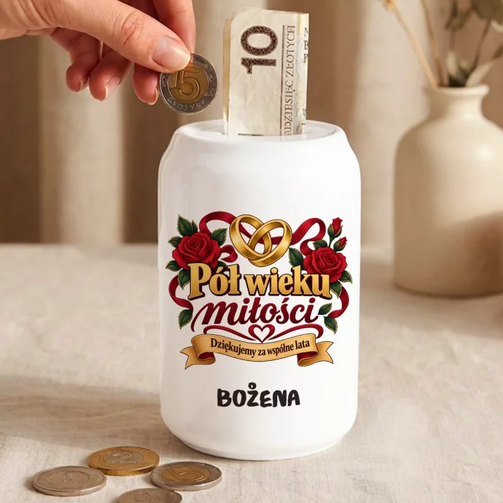 Skarbonka Na 50 Lecie Ślubu Prezent Dla Kobiety: Pół Wieku Miłości Skarbonka Na 50 Lecie Ślubu Prezent Dla Kobiety: Pół Wieku Miłości