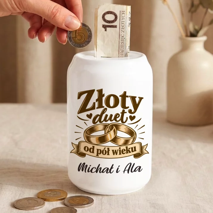 Skarbonka Na 50 Rocznicę Ślubu Rodziców Prezent Dla Pary: Złoty Duet Od Pół Wieku