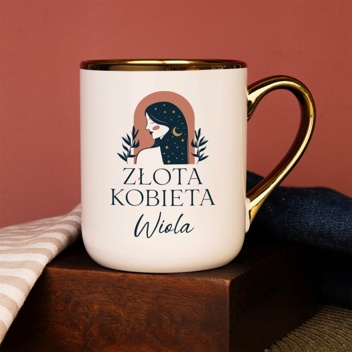 Złota kobieta - Kubek ceramiczny ze złotym rantem