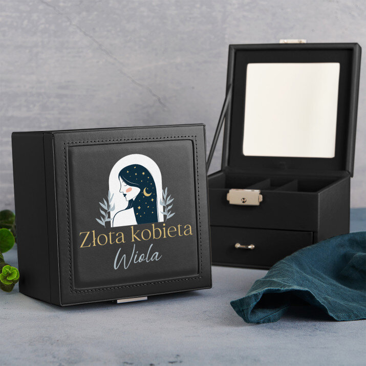 Złota kobieta - Szkatułka czarna z lusterkiem