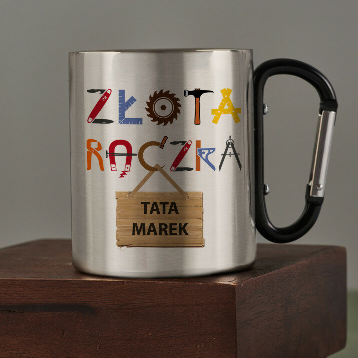 Złota rączka - Kubek metalowy z karabińczykiem