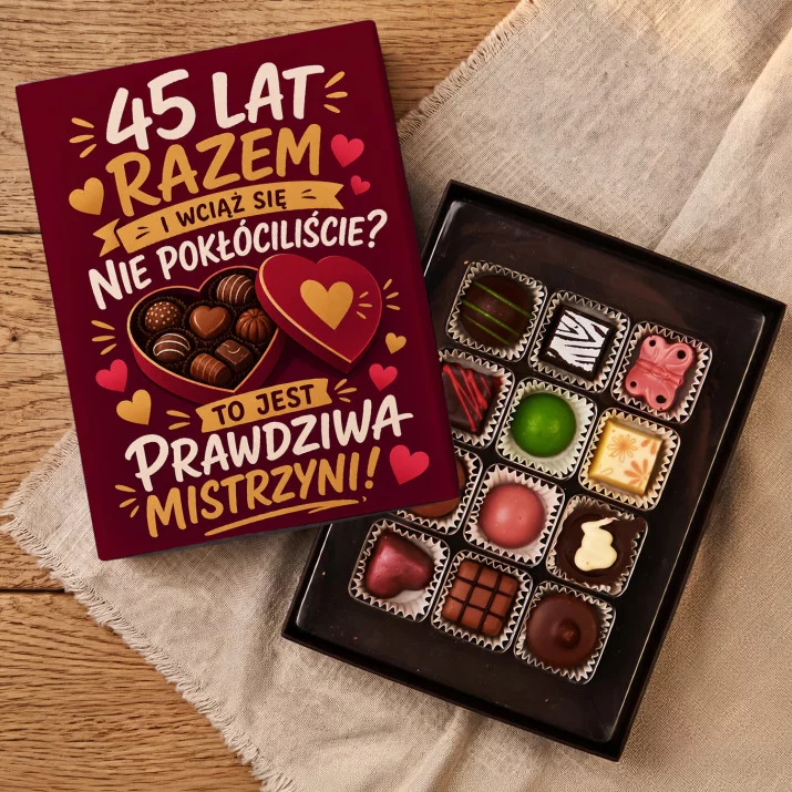Czekoladki Na 45 Rocznicę Ślubu Prezent Na Walentynki Dla Kobiety: Rocznicowa Mistrzyni 45 Lat Czekoladki Na 45 Rocznicę Ślubu Prezent Na Walentynki Dla Kobiety: Rocznicowa Mistrzyni 45 Lat
