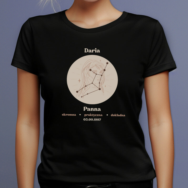znak zodiaku panna - Czarna koszulka damska