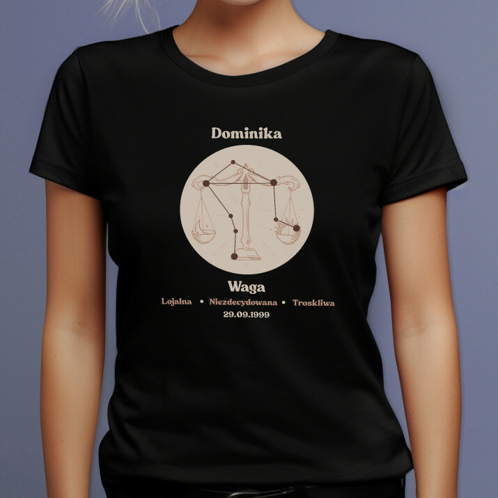 Znak zodiaku waga - Czarna koszulka damska