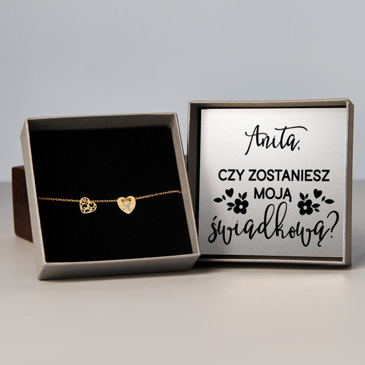 Zostań moją świadkową - Bransoletka pozłacana dwa serca