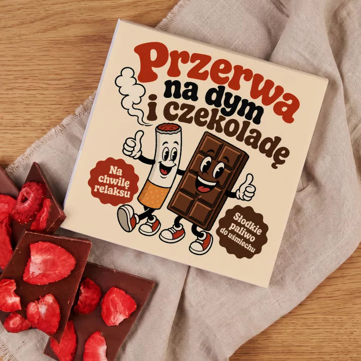 Czekolada Z Truskawkami Dla Palacza Prezent Dla Mężczyzny: Dymowa Maskotka Retro Czekolada Z Truskawkami Dla Palacza Prezent Dla Mężczyzny: Dymowa Maskotka Retro