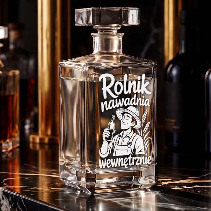 Karafka Do Wódki z Grawerem Dla Rolnika Prezent: Rolnik Nawadnia Wewnętrznie