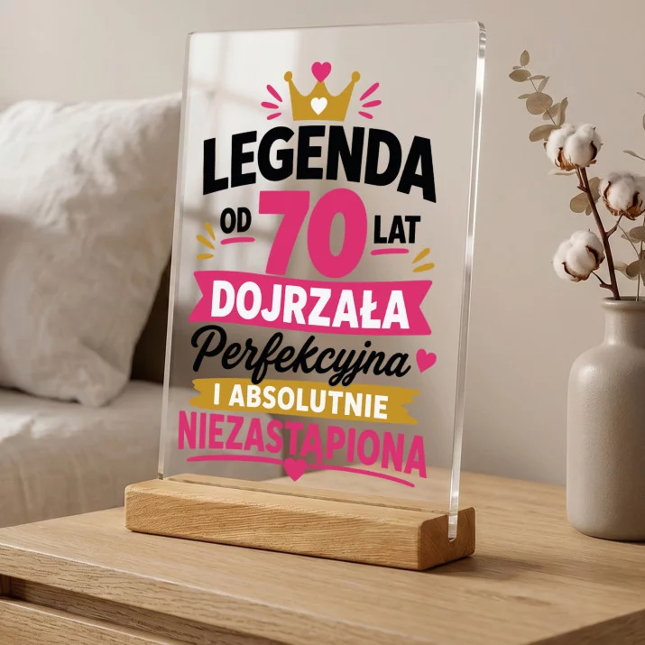 Druk Na Szkle Dla 70 Latki Prezent Na 70 Urodziny Dla Kobiety: Legenda 70 Lat Niezastąpiona