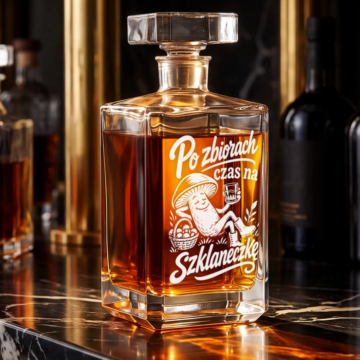 Karafka Do Whisky z Grawerem Dla Grzybiarza Prezent: Grzybowy Odpoczynek