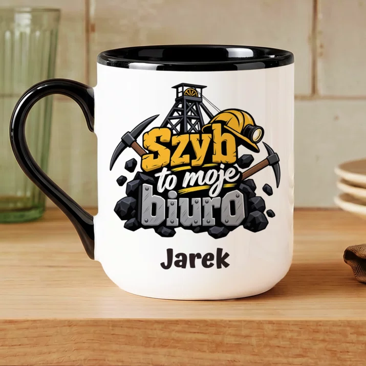 Kubek Personalizowany Na Barbórkę Prezent Dla Górnika Mężczyzny: Szyb To Moje Biuro Kubek Personalizowany Na Barbórkę Prezent Dla Górnika Mężczyzny: Szyb To Moje Biuro